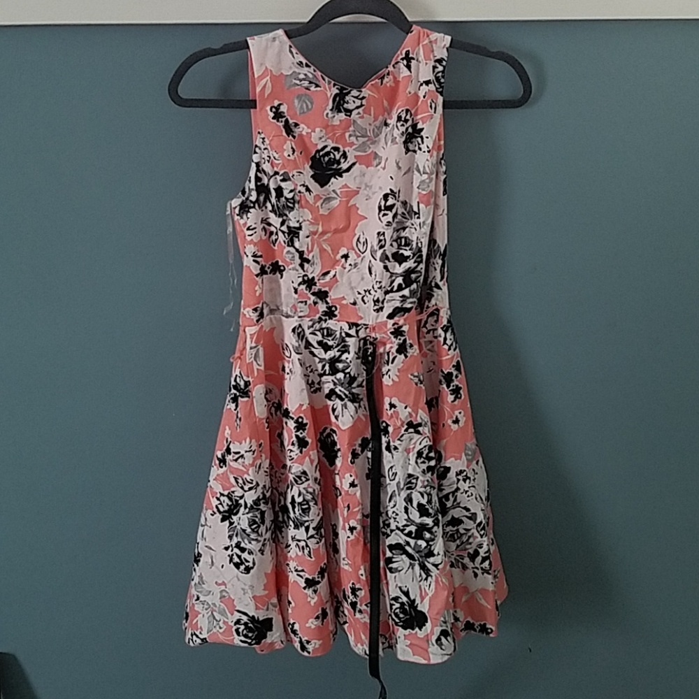 Coral floral print dress